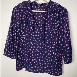 & Other Stories blue with pink flower print blouse SZ 2